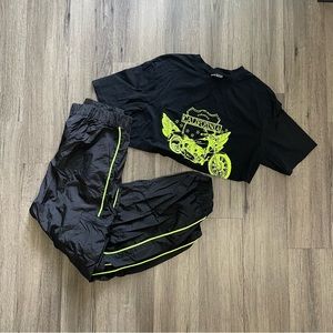NWOT Black and Neon Green Crop Top and Jogger Set